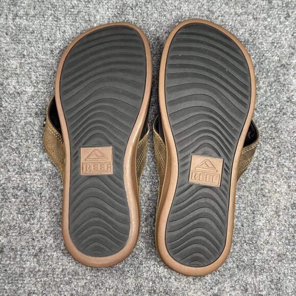 Reef Cushion Lux Sandals Men's 10 Brown Leather Comfort Casual Thong Flip Flops - Picture 7 of 9
